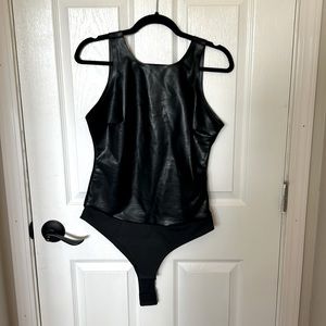 Pinsy Vegan Leather High Neck Shapewear Bodysuit size large NWT